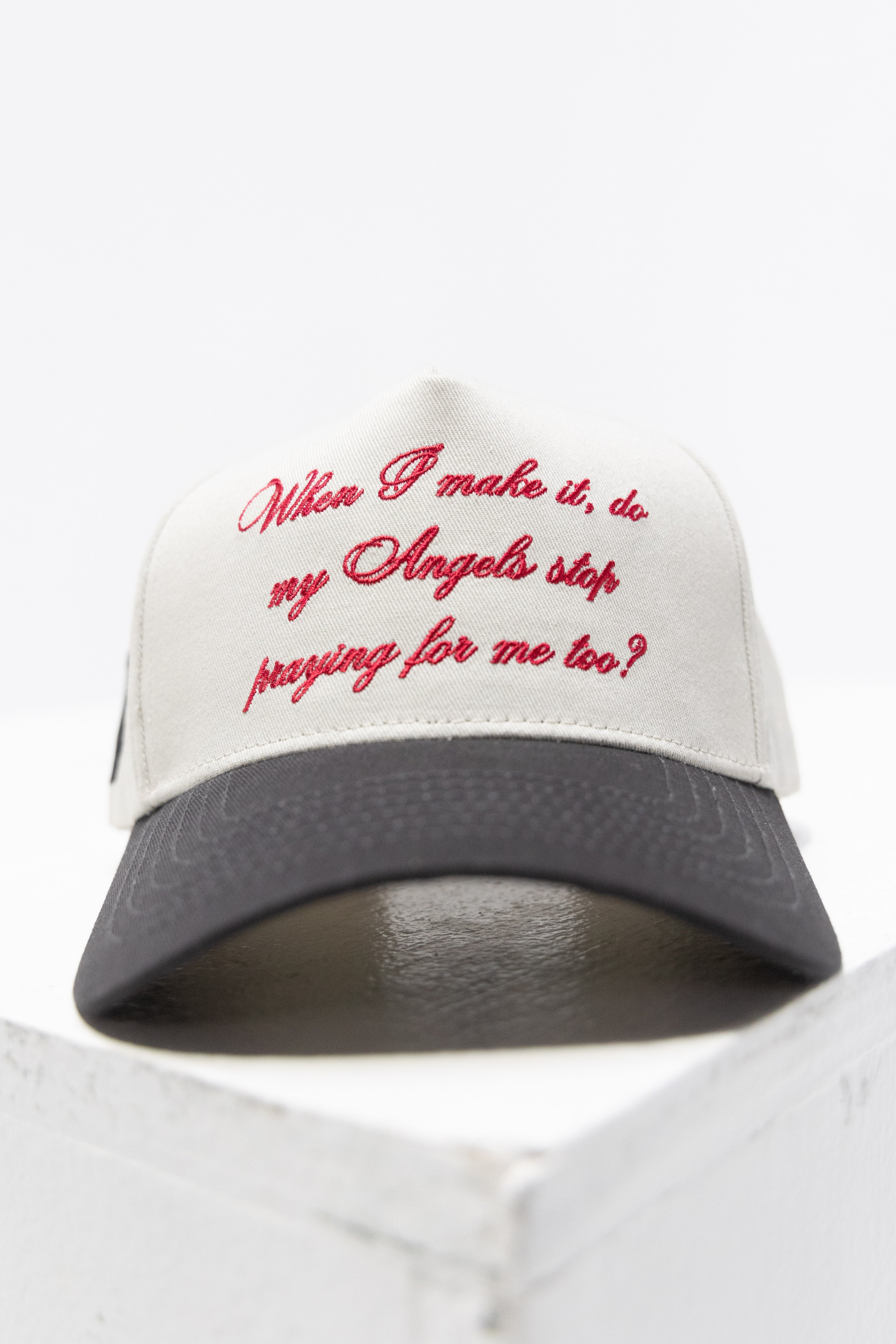 Angels Heavy Script  Hat - BONE / RED